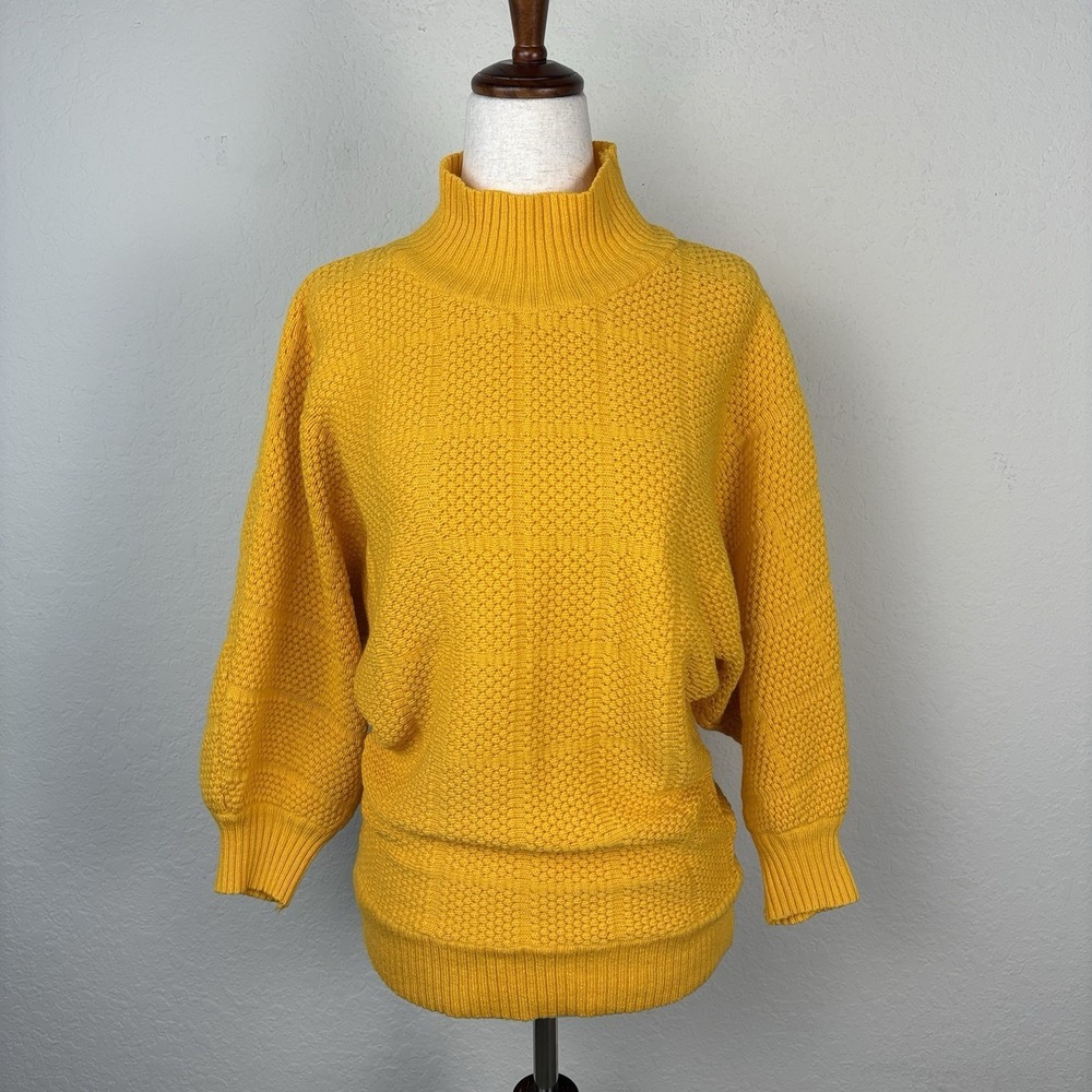 Vintage 80s Women's M Sweater Pullover 3/4 Sleeve Preppy Academia Dolman Yellow